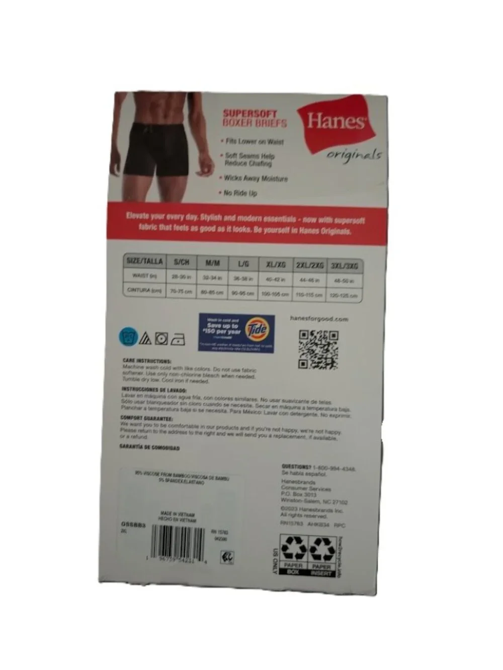 Hanes Originals Men's SuperSoft Bamboo Boxer Briefs 3-Pack Black 2XL